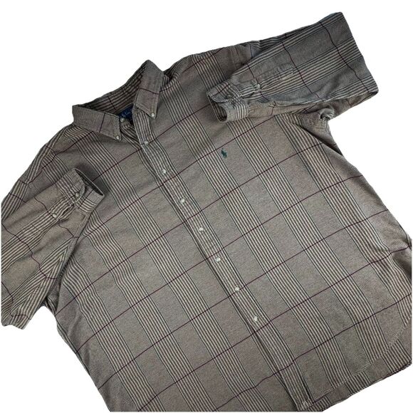 VTG Y2K Polo Ralph Lauren Flannel Men 4XLT Brown Plaid Button up - Picture 1 of 8